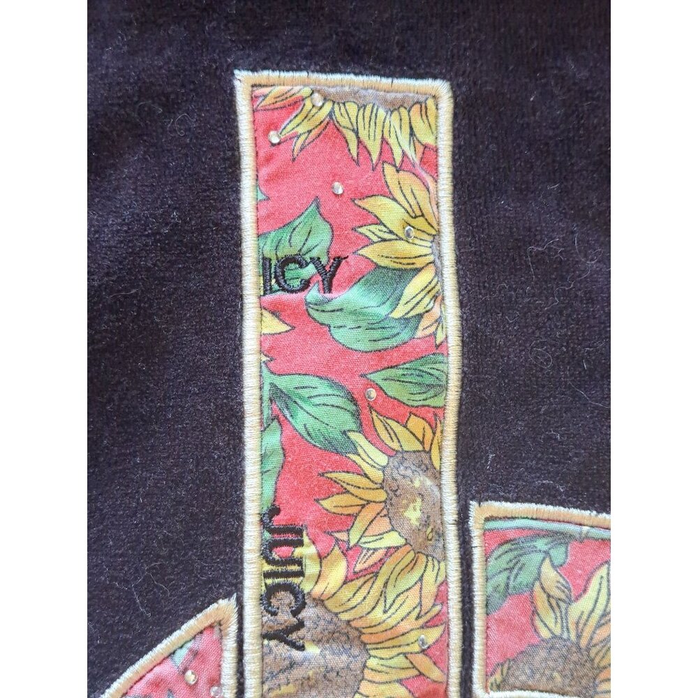 Y2K Juicy Couture Black Velour Hoodie Sunflower Embroidered Logo Women's  XS - Picture 2 of 13
